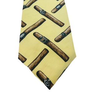 Necktie vtg Mens Tie silk 56" Prestige cigar smoking pipe tobacco yellow briar